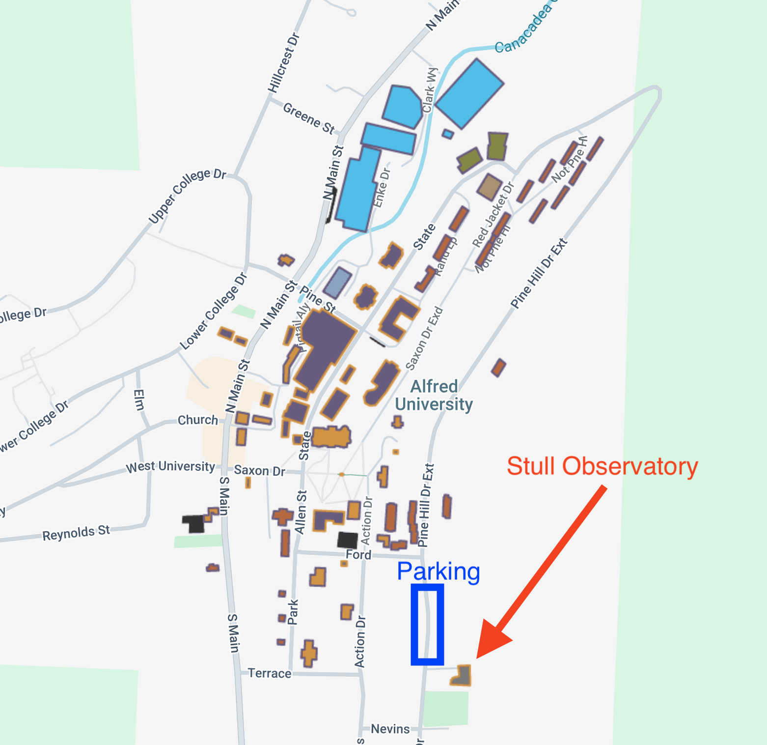 The image shows a map of the observatory.